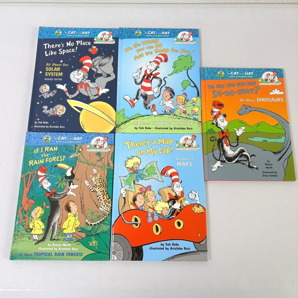 Dr Seuss Cat in the Hat Learning Library 5 Book Set Space Maps Dinosaur Forest